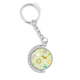 Diythinker Erkek Taze Stil Çiçek Köpek Desenli Döndürülebilir Çok Renkli 3x9 cm Anahtarlık