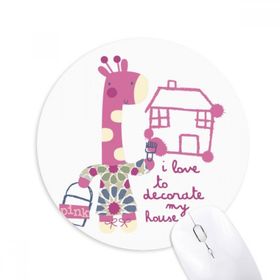 Dıythinker Ev Zürafa Pembe Çizgi Film Hayvan Baskılı Yuvarlak Kaymaz Kauçuk Mouse Pad