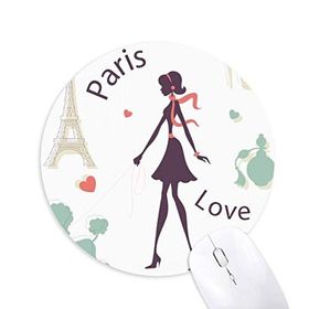 Dıythinker Eyfel Kulesi Paris Lady Fransa Simgesi Baskılı Yuvarlak Kaymaz Kauçuk Mouse Pad