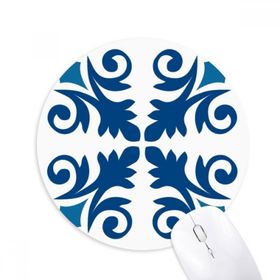 Dıythinker Fas Dekoratif Çiçek Mavi Desenli Baskılı Yuvarlak Kaymaz Kauçuk Mouse Pad