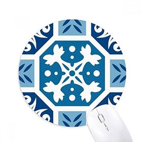Dıythinker Fas Soyut Dekoratif Mavi Desen Baskılı Yuvarlak Kaymaz Kauçuk Mouse Pad