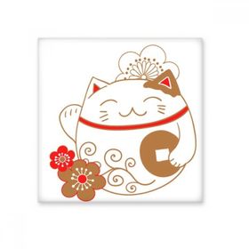 Dıythinker Fat Lucky Fortune Kedi Çiçek Bakır Japon Kültürü Seramik Dekorasyon 10x10 cm Seramik Karo