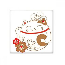 Dıythinker Fat Lucky Fortune Kedi Çiçek Bakır Japon Kültürü Seramik Dekorasyon 10x10 cm Seramik Karo