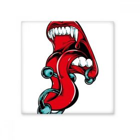 Dıythinker Fierce Big Red Mouth Dil Çivi İğnesi Köpek Dişleri İllüstrasyon Desen 20x20 cm Seramik Karo
