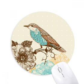 Dıythinker Freehand Sketch Çiçek Kuş Mavi Siyah Baskılı Yuvarlak Kaymaz Kauçuk Mouse Pad