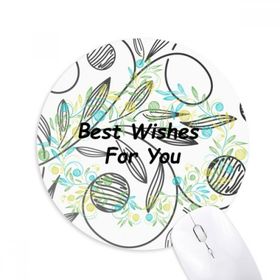 Dıythinker Fresh Flowers Leaves Drawing Best Wish Baskılı Yuvarlak Kaymaz Kauçuk Mouse Pad