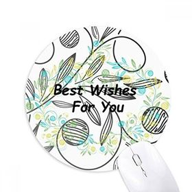 Dıythinker Fresh Flowers Leaves Drawing Best Wish Baskılı Yuvarlak Kaymaz Kauçuk Mouse Pad
