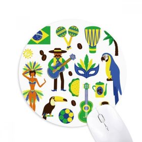 Dıythinker Futbol Papağan Gitar Kahve Brezilya Baskılı Yuvarlak Kaymaz Kauçuk Mouse Pad