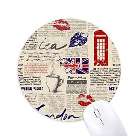 Dıythinker Gazete Dudakları Öpücük Kahve İngiltere Simgesi Bayrak Baskılı Yuvarlak Kaymaz Kauçuk Mouse Pad