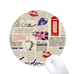 Dıythinker Gazete Dudakları Öpücük Kahve İngiltere Simgesi Bayrak Baskılı Yuvarlak Kaymaz Kauçuk Mouse Pad