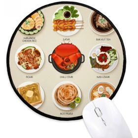 Dıythinker Geleneksel Singapur Lezzetli Yemekleri Yuvarlak Kaymaz Mouse Pad