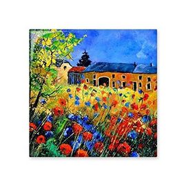 Dıythinker Gelincik Bahçe Kabin Gerçekçi Yağlı Okullar Baskı Boyama 15x15 cm Seramik Karo