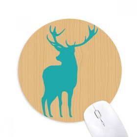Dıythinker Geyik Hayvan Mavi Ahşap Tahıl Baskılı Yuvarlak Kaymaz Kauçuk Mouse Pad