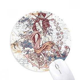 Dıythinker Geyşa Kimono Fan Japon Dalgaları Baskılı Yuvarlak Kaymaz Kauçuk Mouse Pad