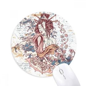 Dıythinker Geyşa Kimono Fan Japon Dalgaları Baskılı Yuvarlak Kaymaz Kauçuk Mouse Pad