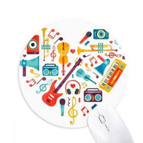 Dıythinker Gitar Müzik Enstrüman Kalp Desenli Baskılı Yuvarlak Kaymaz Kauçuk Mouse Pad