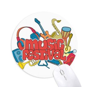 Dıythinker Gitar Müzik Festivali Enstrüman Desenli Baskılı Yuvarlak Kaymaz Kauçuk Mouse Pad