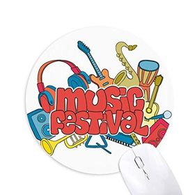 Dıythinker Gitar Müzik Festivali Enstrüman Desenli Baskılı Yuvarlak Kaymaz Kauçuk Mouse Pad