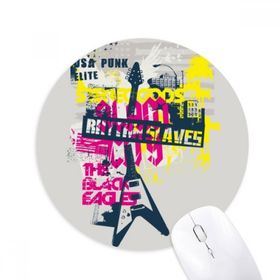 Dıythinker Gitar Pembe Sarı Müzik Enstrüman Desenli Baskılı Yuvarlak Kaymaz Kauçuk Mouse Pad