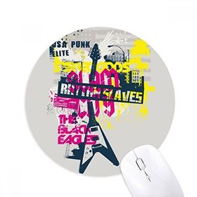 Dıythinker Gitar Pembe Sarı Müzik Enstrüman Desenli Baskılı Yuvarlak Kaymaz Kauçuk Mouse Pad