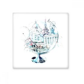 Dıythinker Globe London Eye Eyfel Kulesi Suluboya Boyama 20x20 cm Seramik Karo