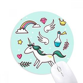 Dıythinker Gökkuşağı Kanatları Kalp Taç Tek Boynuzlu At Baskılı Yuvarlak Kaymaz Kauçuk Mouse Pad