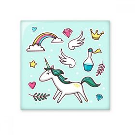 Dıythinker Gökkuşağı Kanatları Kalp Taç Tek Boynuzlu At Parlak 10x10 cm Seramik Karo