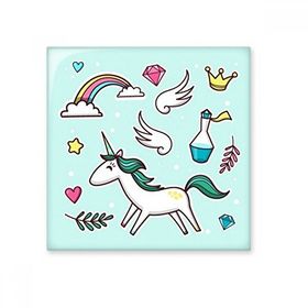 Dıythinker Gökkuşağı Kanatları Kalp Taç Tek Boynuzlu At Parlak 10x10 cm Seramik Karo