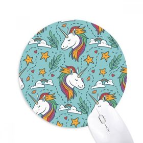 Dıythinker Gökkuşağı Yaprakları Yıldızlar Bulut Tek Boynuzlu At Baskılı Yuvarlak Kaymaz Kauçuk Mouse Pad