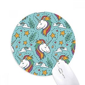 Dıythinker Gökkuşağı Yaprakları Yıldızlar Bulut Tek Boynuzlu At Baskılı Yuvarlak Kaymaz Kauçuk Mouse Pad