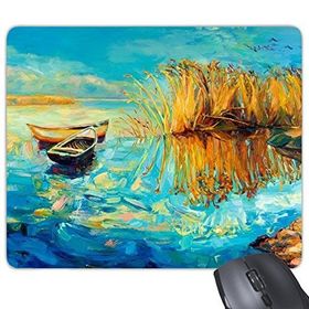 Dıythinker Göl Tekne Manzara Yağlı Boya Dikdörtgen Kaymaz Kauçuk Mouse Pad