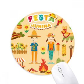 Dıythinker Gülümseyen Ateş Kaktüs Gitar Festivali İllüstrasyon Baskılı Yuvarlak Kaymaz Kauçuk Mouse Pad