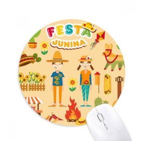 Dıythinker Gülümseyen Ateş Kaktüs Gitar Festivali İllüstrasyon Baskılı Yuvarlak Kaymaz Kauçuk Mouse Pad
