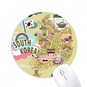 Dıythinker Güney Kore Haritası Aşk Seyahat Baskılı Yuvarlak Kaymaz Kauçuk Mouse Pad