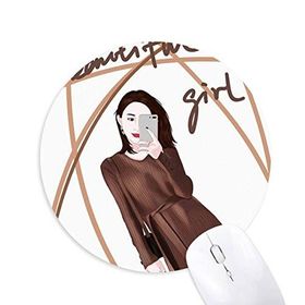Dıythinker Güzel Kız Figür Sanat Tasarım İllüstrasyon Baskılı Yuvarlak Kaymaz Kauçuk Mouse Pad