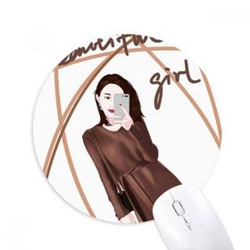 Dıythinker Güzel Kız Figür Sanat Tasarım İllüstrasyon Baskılı Yuvarlak Kaymaz Kauçuk Mouse Pad
