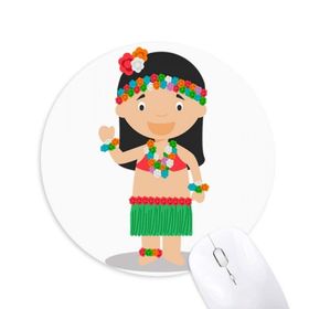 Dıythinker Güzel Kız Hawaii Çizgi Film Baskılı Yuvarlak Kaymaz Kauçuk Mouse Pad