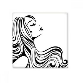 Dıythinker Güzel Kız Uzun Kıvırcık Saç Bayan Profil Silüet İllüstrasyon Desen Seramik Dekorasyon 10x10 cm Seramik Karo