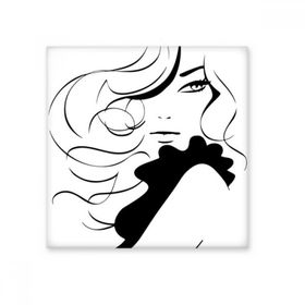 Dıythinker Güzel Kız Uzun Kıvırcık Saçlı Bayan Silüeti İllüstrasyon Desen Dekorasyon 10x10 cm Seramik Karo