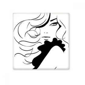 Dıythinker Güzel Kız Uzun Kıvırcık Saçlı Bayan Silüeti İllüstrasyon Desen Dekorasyon 10x10 cm Seramik Karo