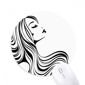 Dıythinker Güzel Uzun Kıvırcık Saçlı Bayan Silüeti Baskılı Yuvarlak Kaymaz Kauçuk Mouse Pad