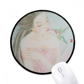 Dıythinker Güzellik Kuş Çin Tarzı Suluboya Yuvarlak Kaymaz Mouse Pad