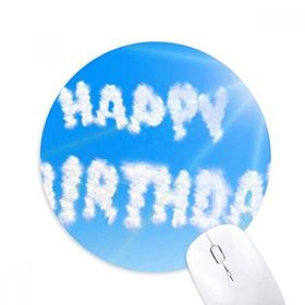 Dıythinker Happy Birthday Mavi Gökyüzü Bulutları Baskılı Yuvarlak Kaymaz Kauçuk Mouse Pad