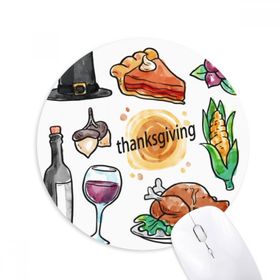 Dıythinker Happy Şükran Günü Suluboya Desenli Baskılı Yuvarlak Kaymaz Kauçuk Mouse Pad