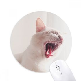 Dıythinker Hayvan Beyaz Şiddetli Kedi Fotoğrafı Baskılı Yuvarlak Kaymaz Kauçuk Mouse Pad