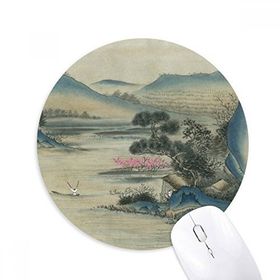 Dıythinker Hills Balıkçı Teknesi Çin Boyama Baskılı Yuvarlak Kaymaz Kauçuk Mouse Pad
