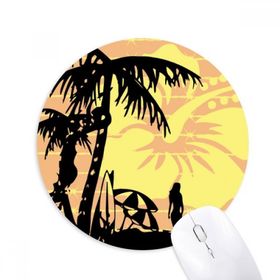 Dıythinker Hindistan Cevizi Ağacı Plaj Çiçek İllüstrasyon Baskılı Yuvarlak Kaymaz Kauçuk Mouse Pad