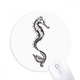 Dıythinker Hippocampus Deniz Yaşamı Siyah İllüstrasyon Baskılı Yuvarlak Kaymaz Kauçuk Mouse Pad