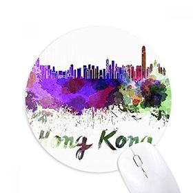 Dıythinker Hong Kong Çin Şehir Suluboya Baskılı Yuvarlak Kaymaz Kauçuk Mouse Pad