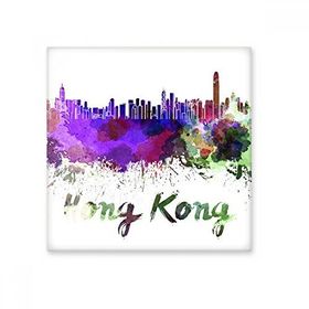 Dıythinker Hong Kong Çin Ülke Şehir Suluboya İllüstrasyon Dekorasyon 10x10 cm Seramik Karo